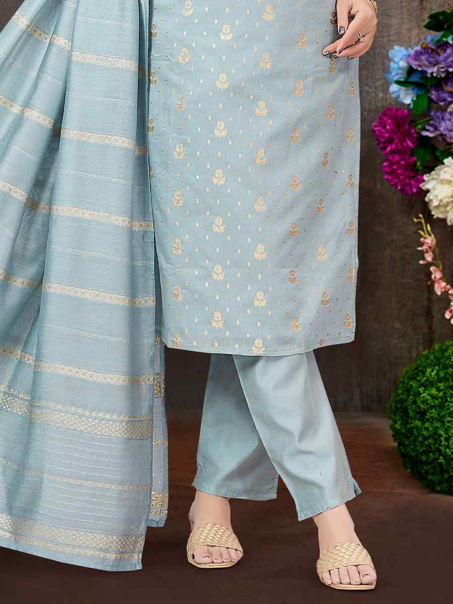 Grey Jacquard Silk Embroidered Festival Wedding Pant Salwar Kameez