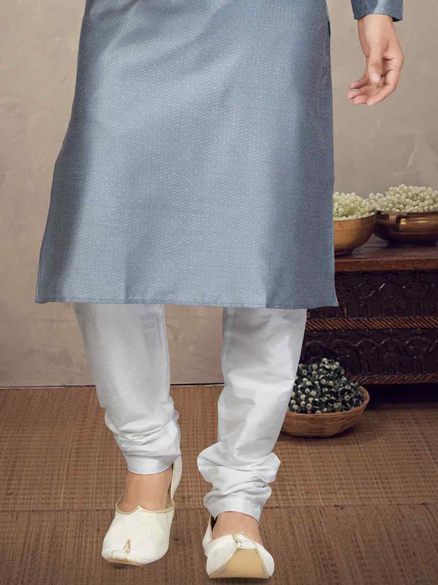 Grey Jacquard Woven Festival Mehendi Kurta