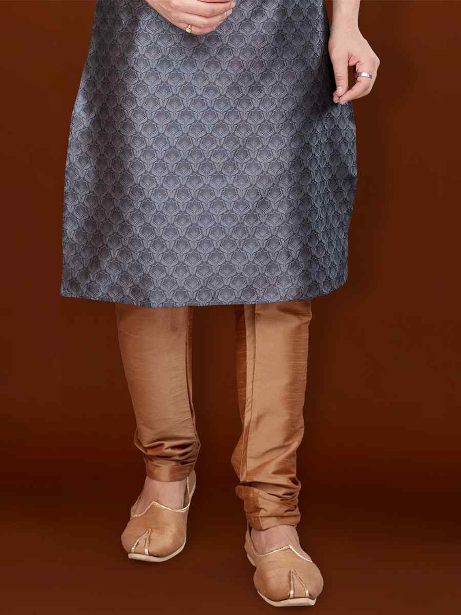 Grey Jacquard Woven Wedding Festival Kurta