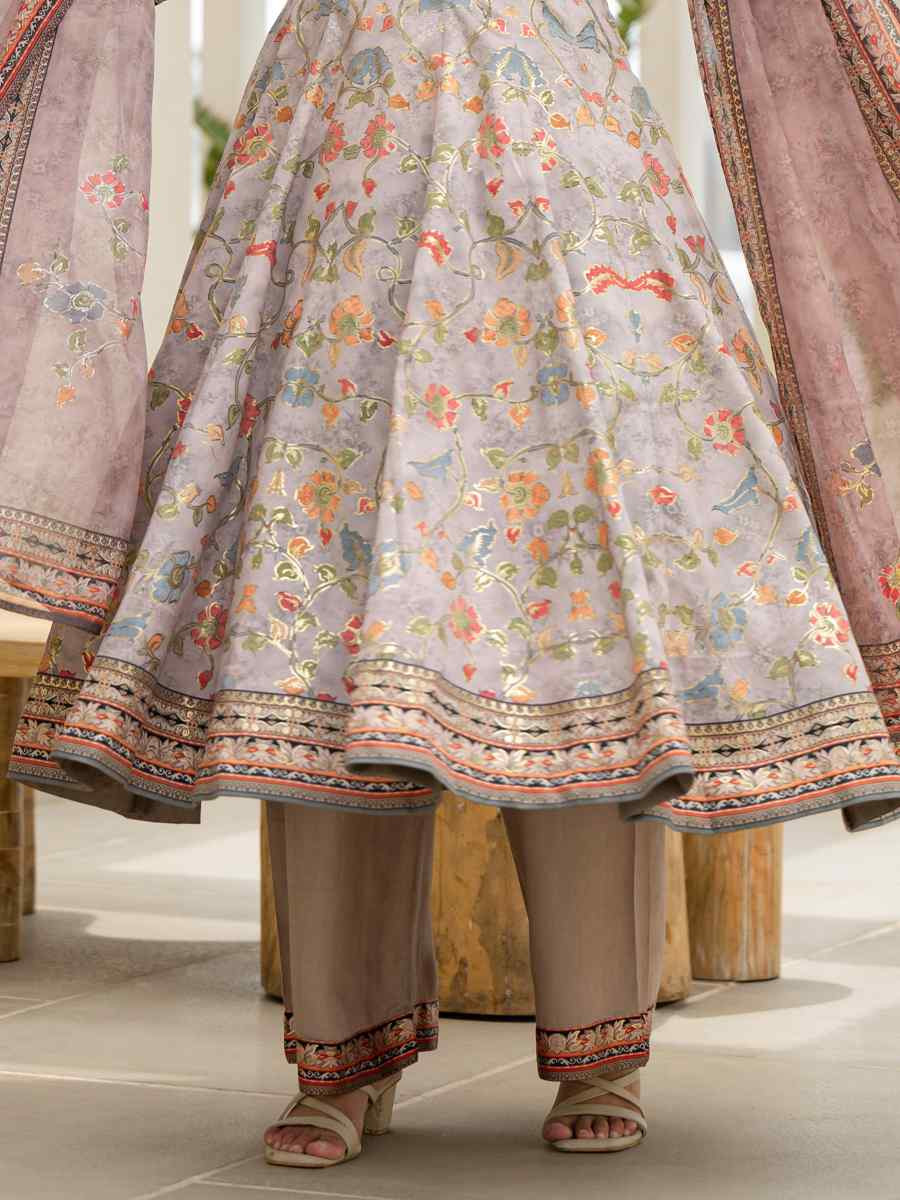 Grey Jam Silk Embroidery Printed Party Wedding Festival Casual Ready Anarkali Palazzo Pant Salwar Kameez