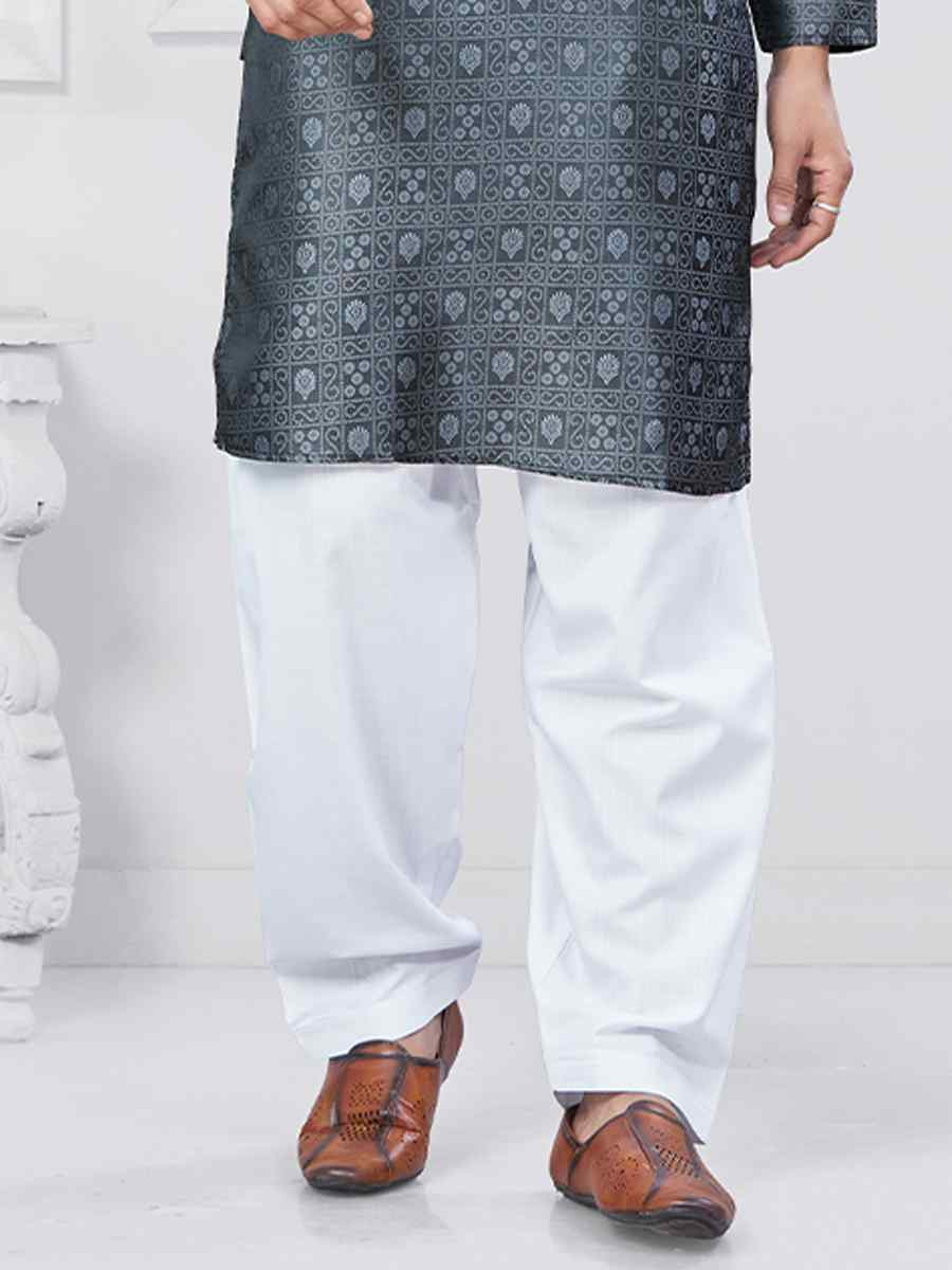 Grey Jecquard Silk With Digital Print Festival Casual Kurta