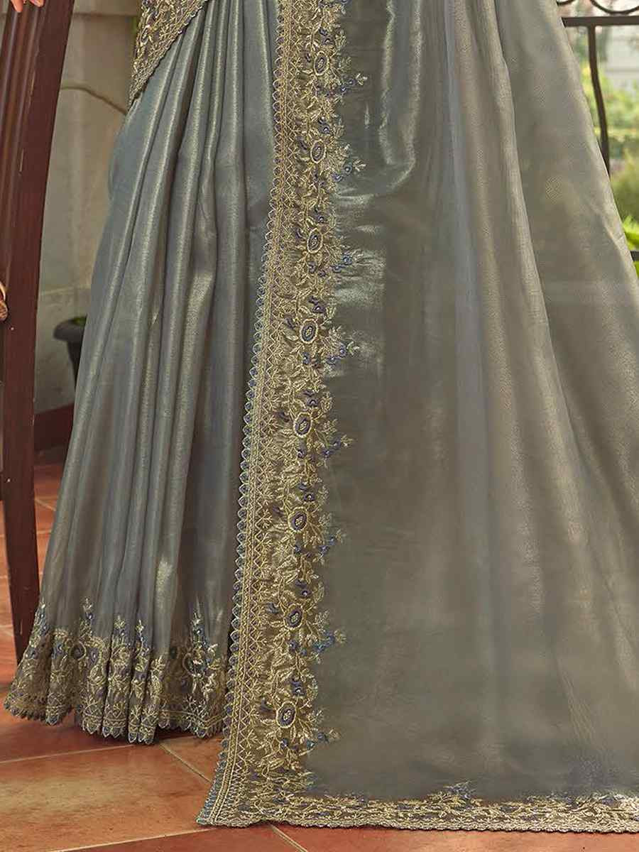 Grey Jimmy Choo Embroidered Festival Wedding Fancy Heavy Border Saree