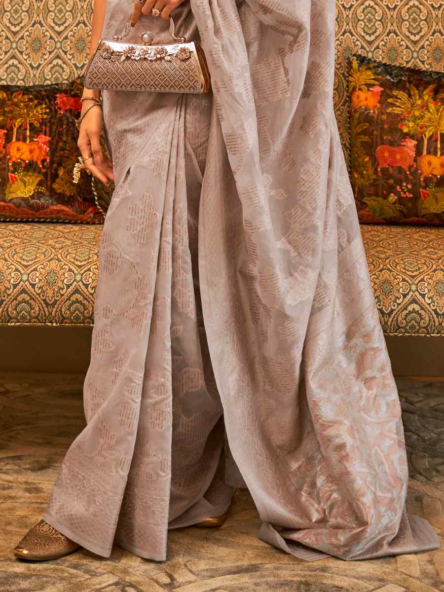 Grey Kanjivaram Silk Handwoven Wedding Festival Heavy Border Saree