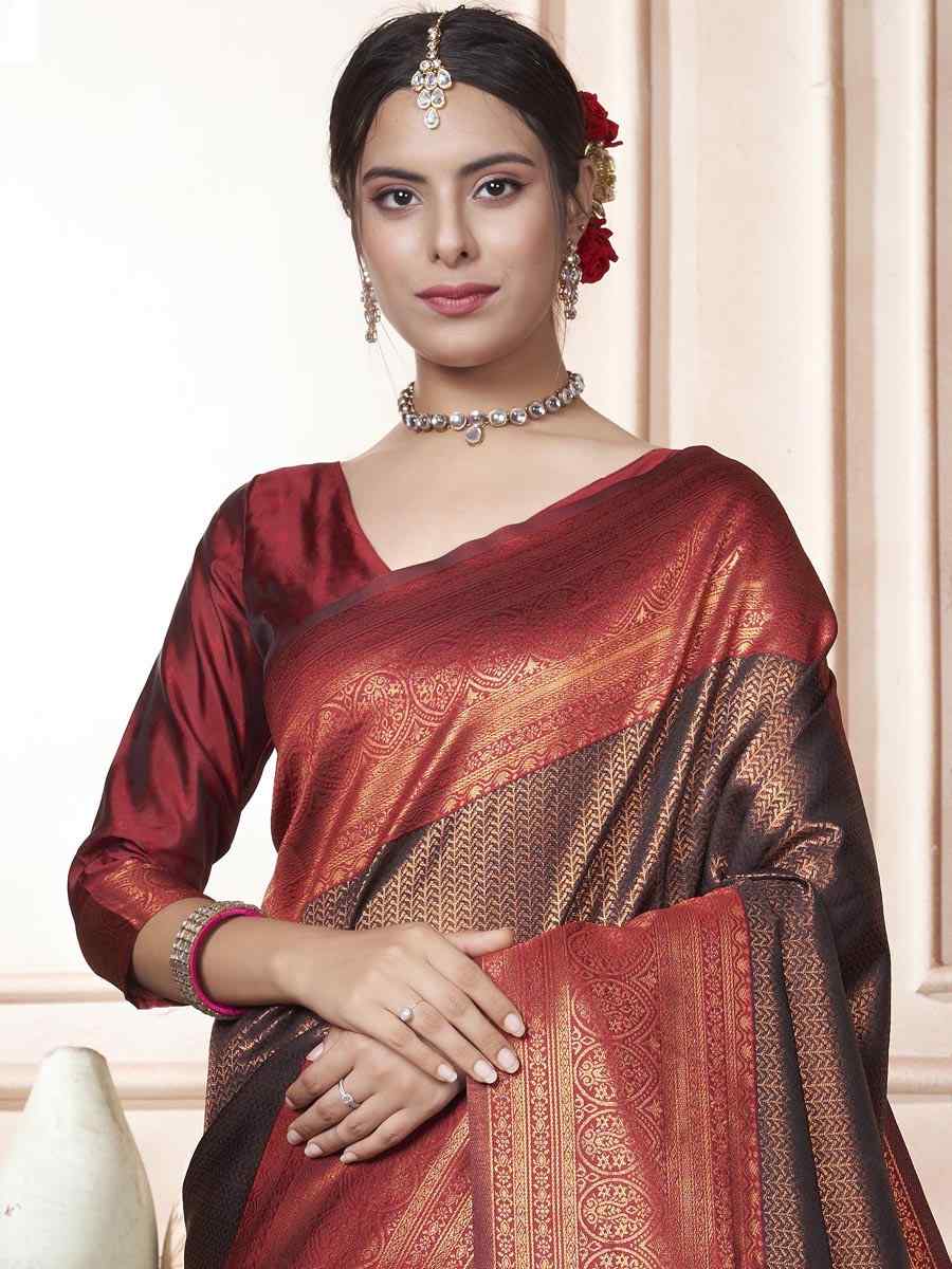Grey Kanjivaram Silk Handwoven Wedding Festival Heavy Border Saree