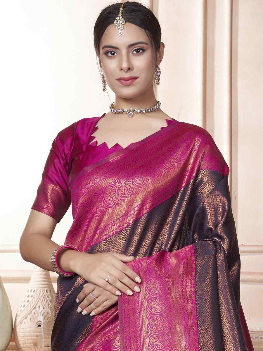 Grey Kanjivaram Silk Handwoven Wedding Festival Heavy Border Saree