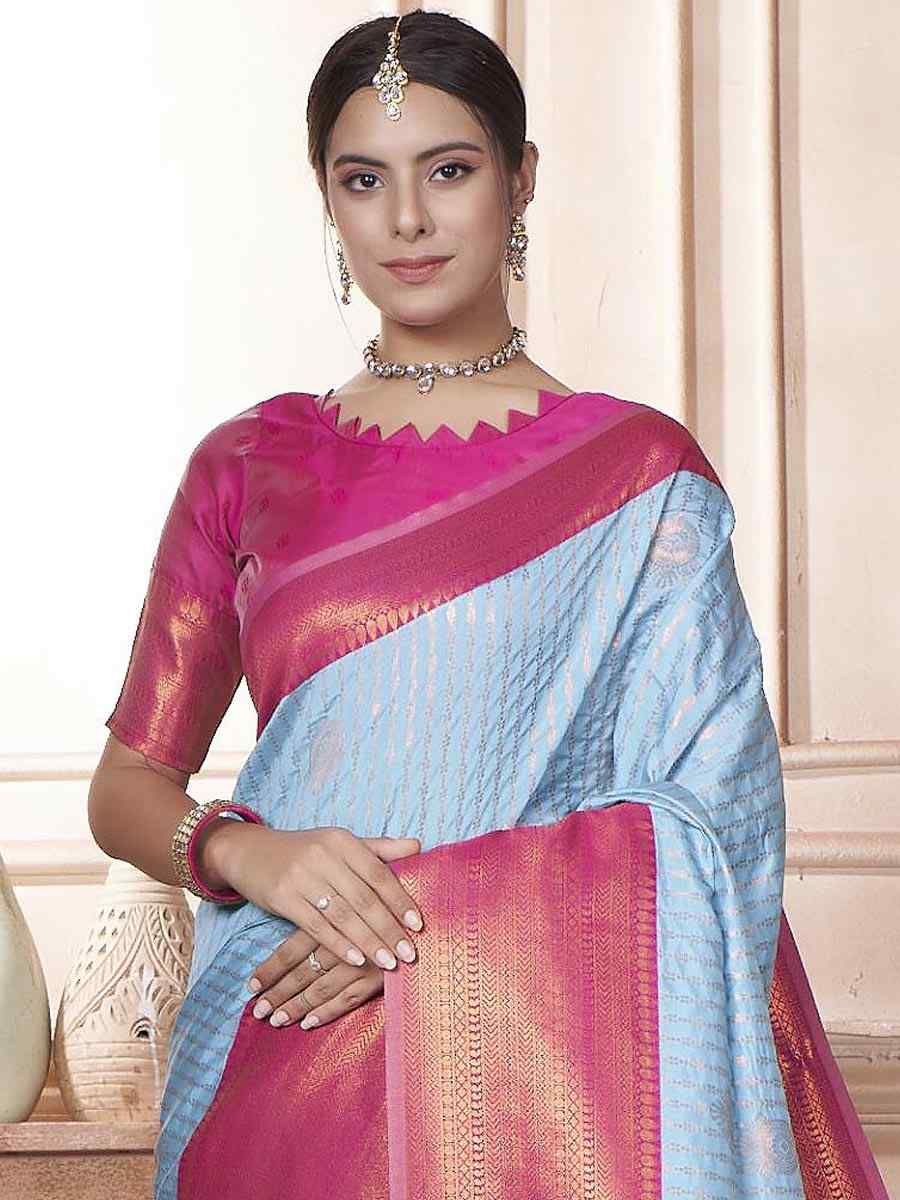 Grey Kanjivaram Silk Handwoven Wedding Festival Heavy Border Saree