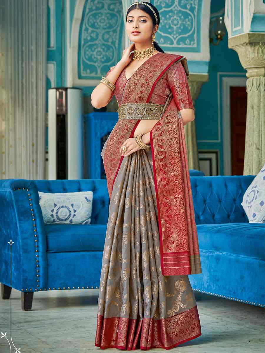 Grey Linen Cotton Handwoven Casual Festival Party Classic Style Sarees