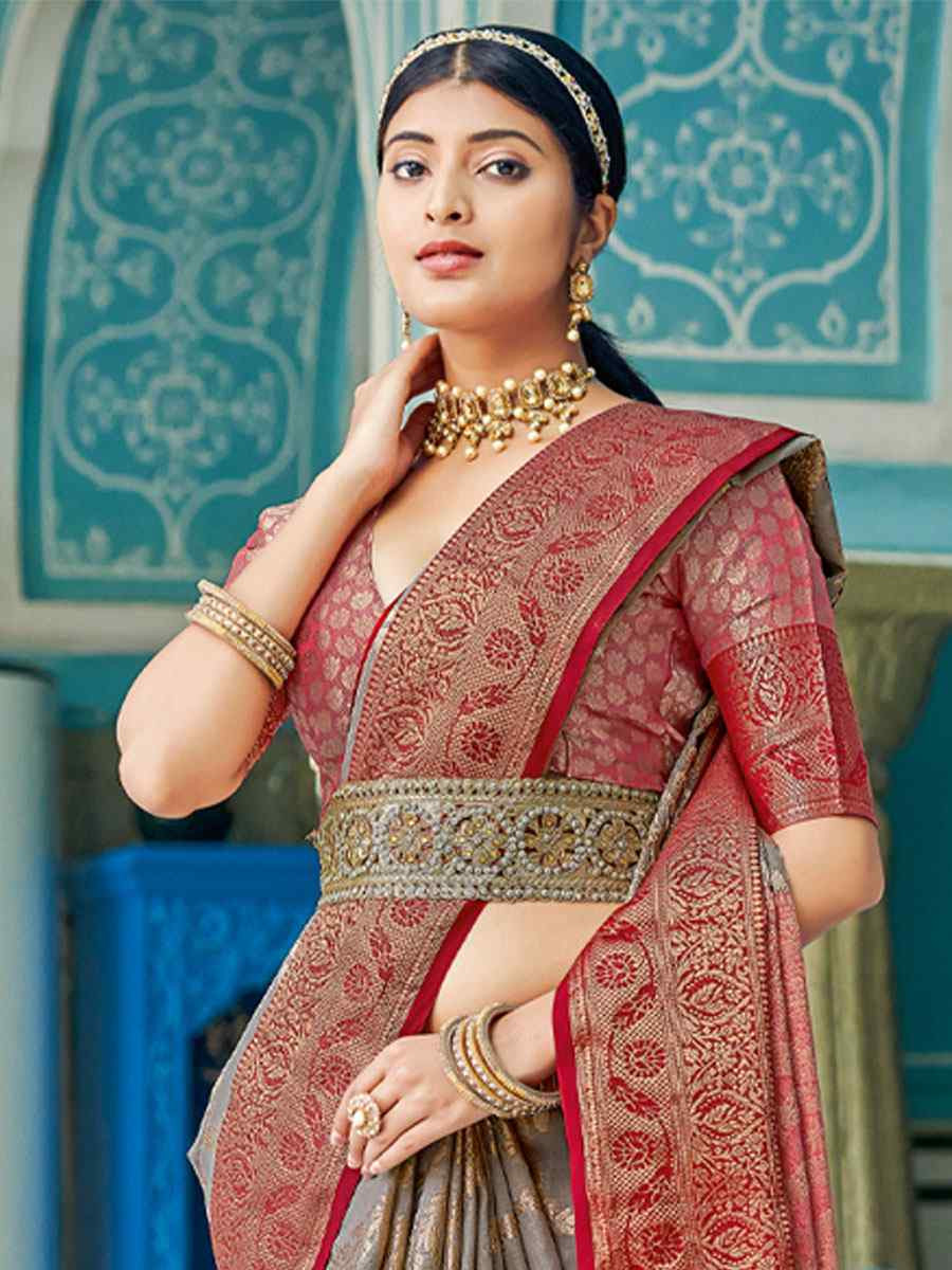 Grey Linen Cotton Handwoven Casual Festival Party Classic Style Sarees