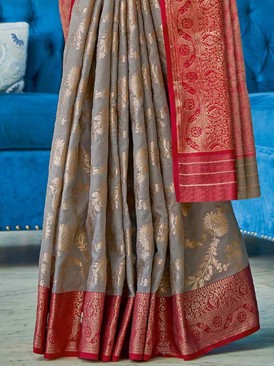 Grey Linen Cotton Handwoven Casual Festival Party Classic Style Sarees