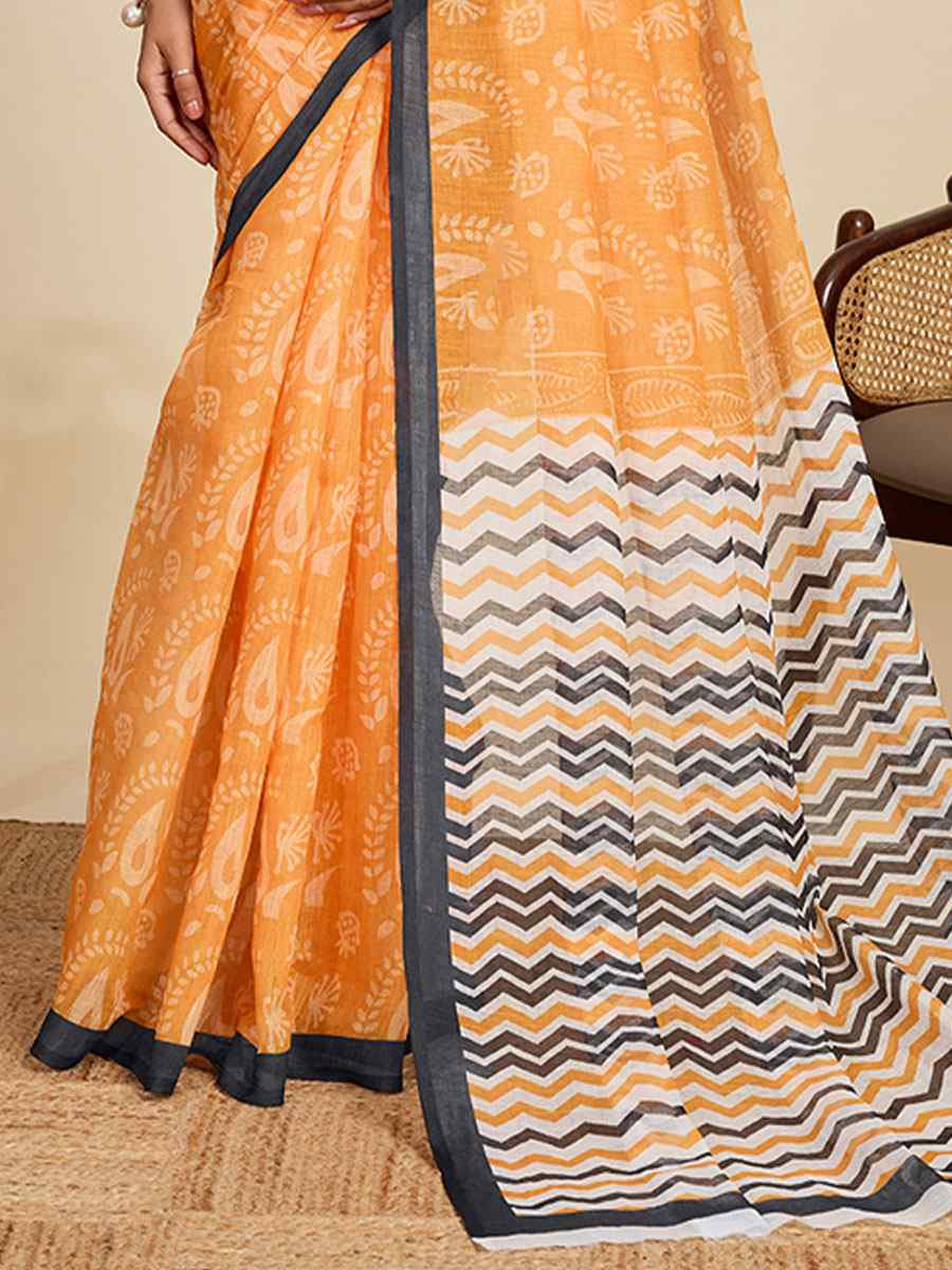 Grey Linen Cotton Printed Handwoven Traditional Casual Festival Fancy Classic Style Sarees
