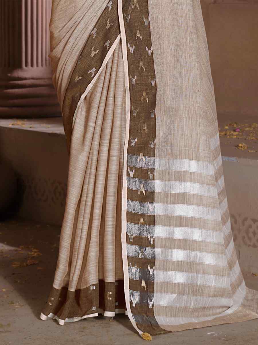 Grey Linen Handwoven Casual Festival Heavy Border Saree