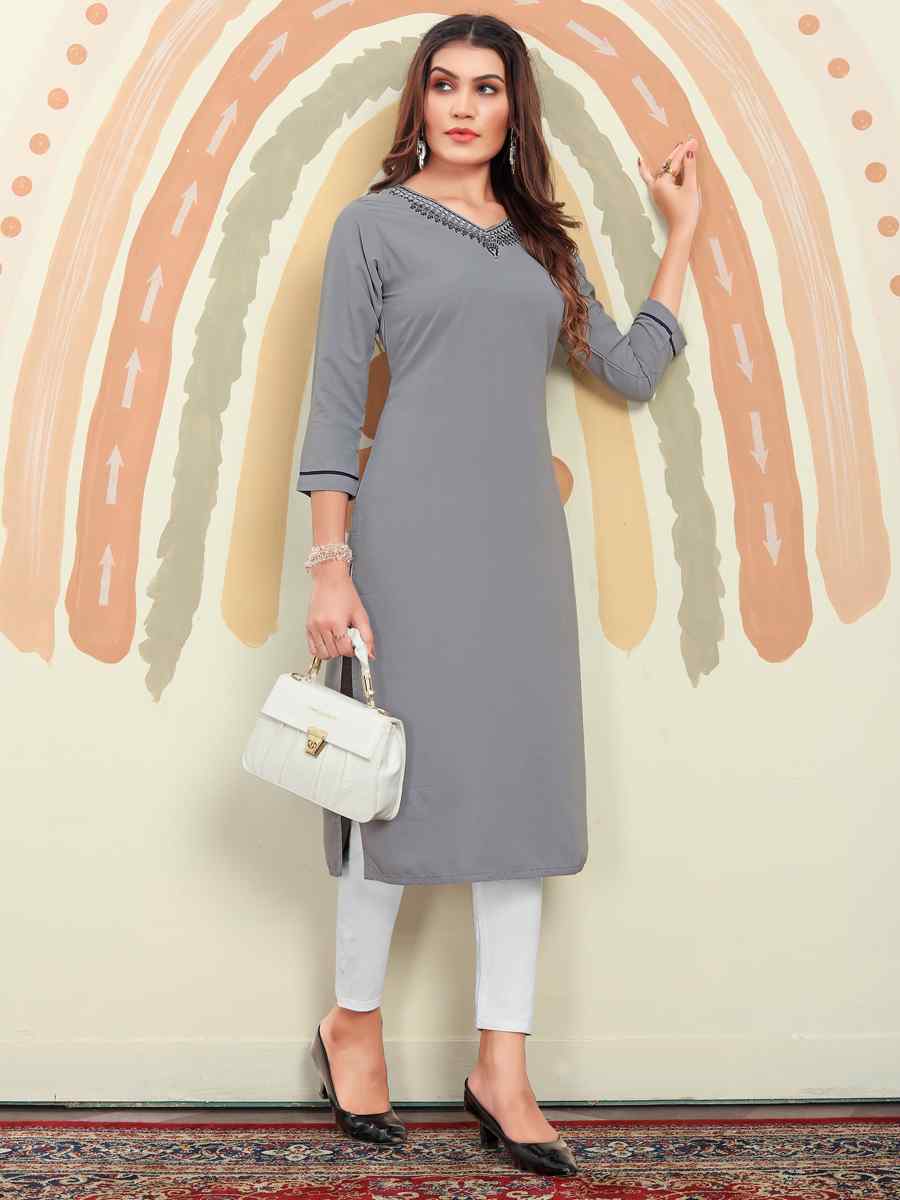 Grey Maaza Cotton Embroidered Festival Casual Kurti