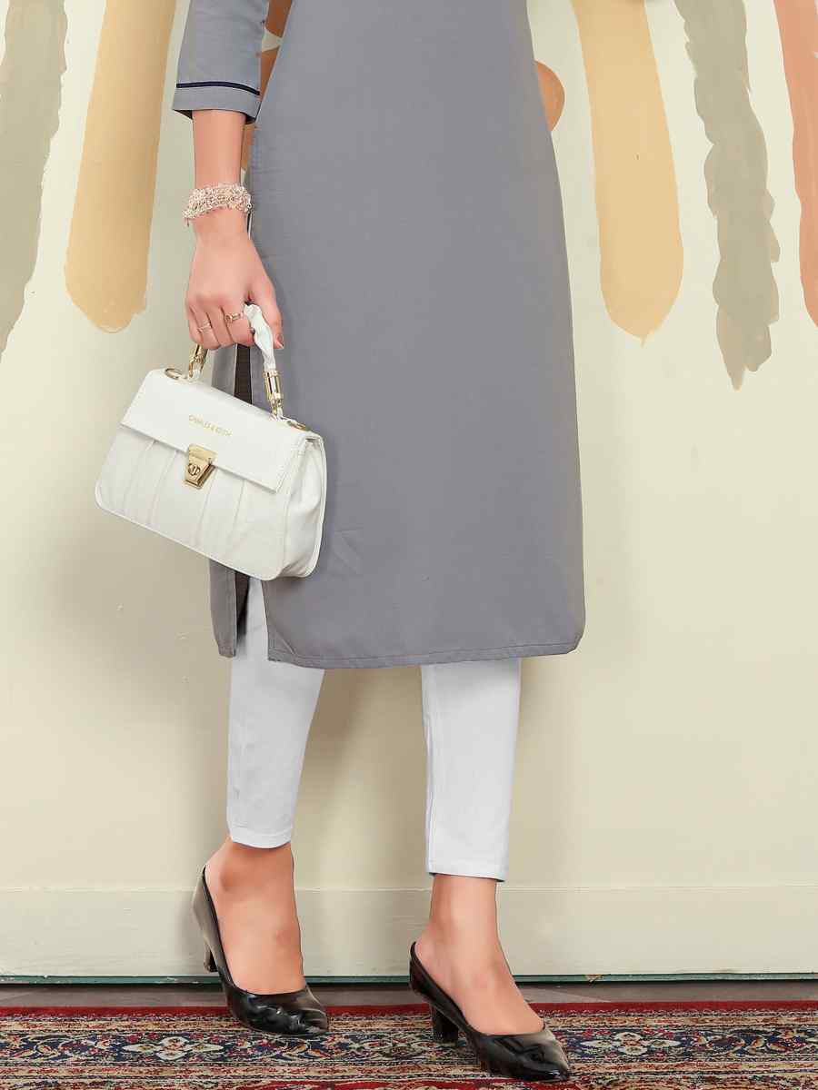 Grey Maaza Cotton Embroidered Festival Casual Kurti