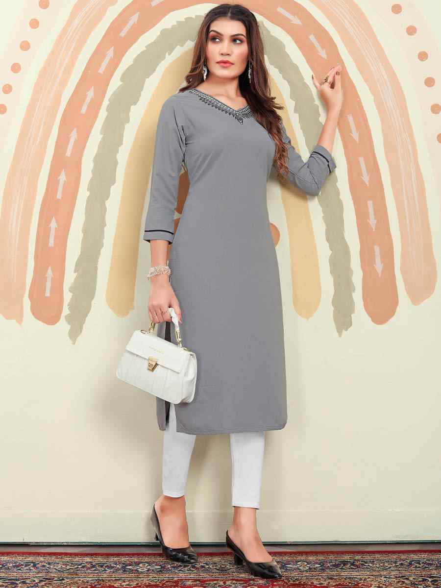 Grey Maaza Cotton Embroidered Festival Casual Kurti