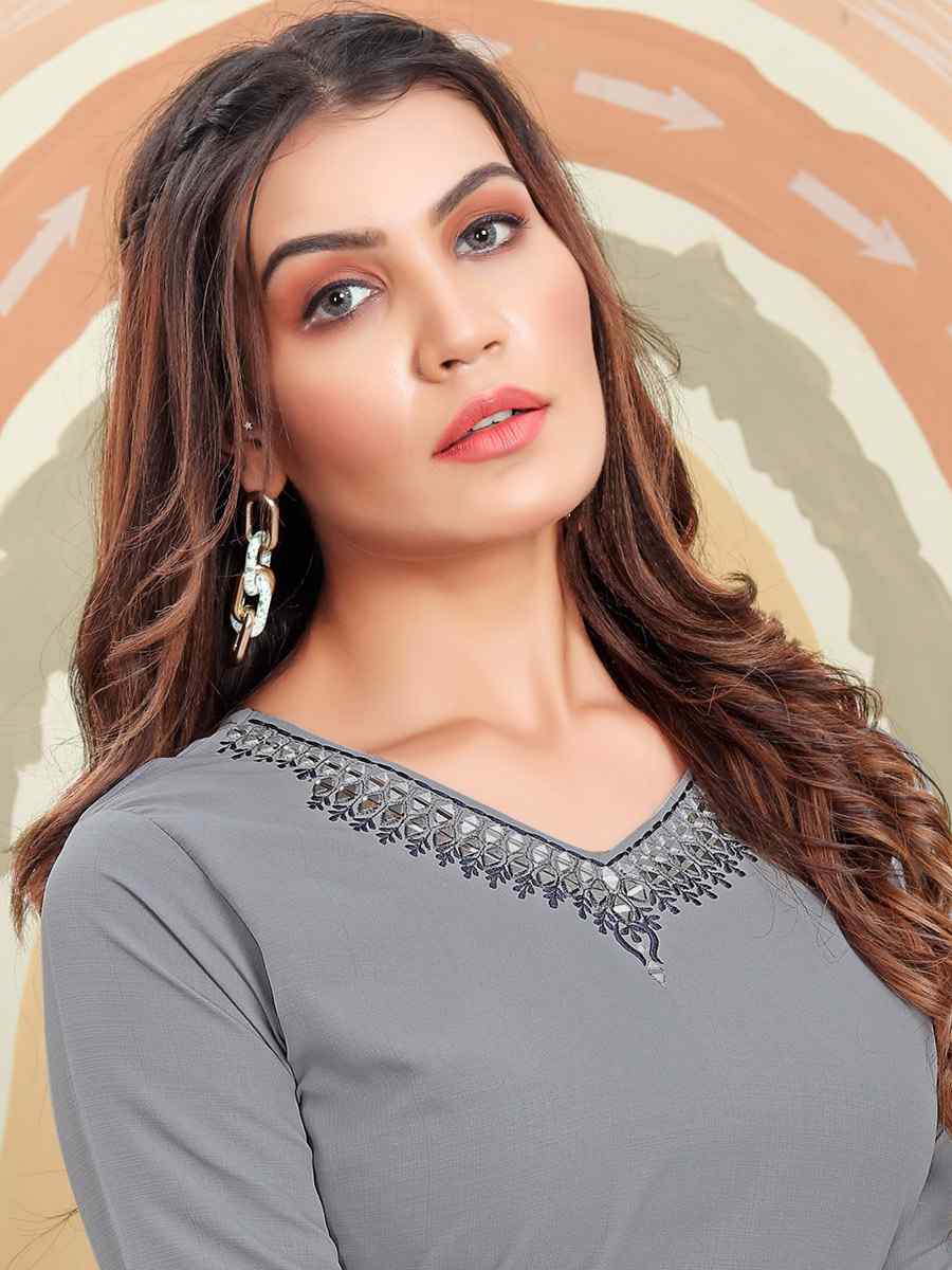 Grey Maaza Cotton Embroidered Festival Casual Kurti