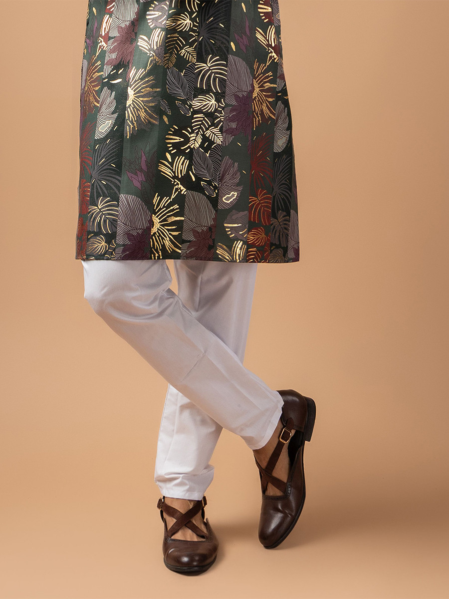 Grey Magnet Printed Wedding Festival Party Wear Casual Mens Kurta