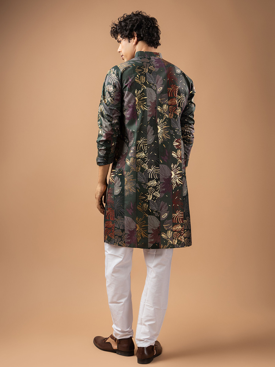 Grey Magnet Printed Wedding Festival Party Wear Casual Mens Kurta