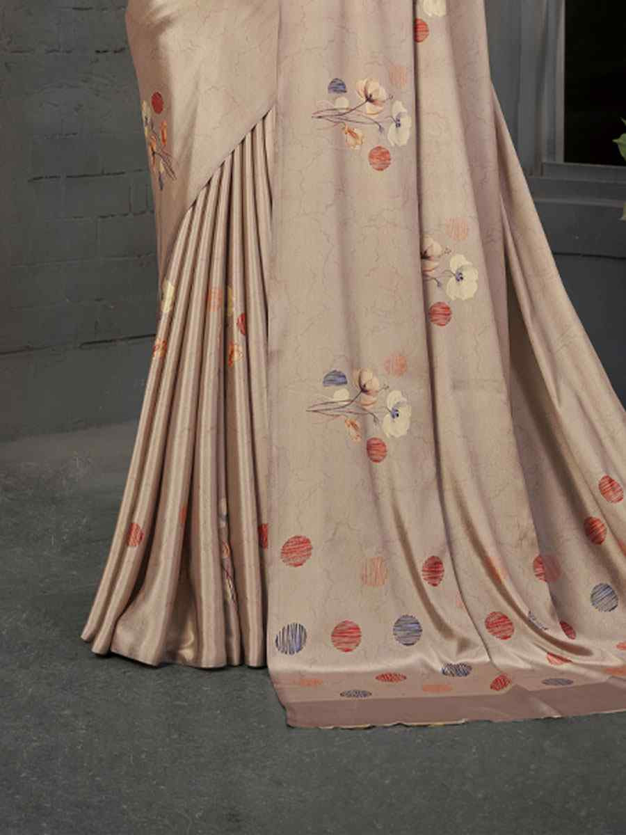 Grey Malai Crepe Silk Printed Casual Reception Festival Wedding Fancy Classic Style Sarees