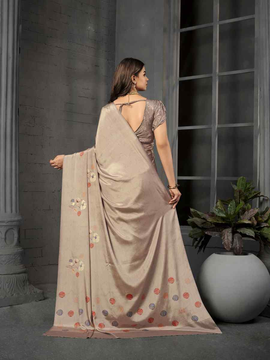 Grey Malai Crepe Silk Printed Casual Reception Festival Wedding Fancy Classic Style Sarees