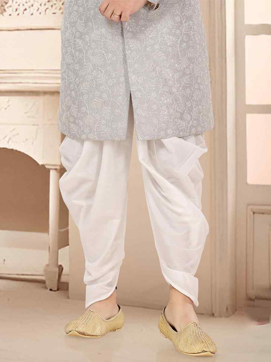 Grey Malai Silk Woven Festival Wedding Kurta