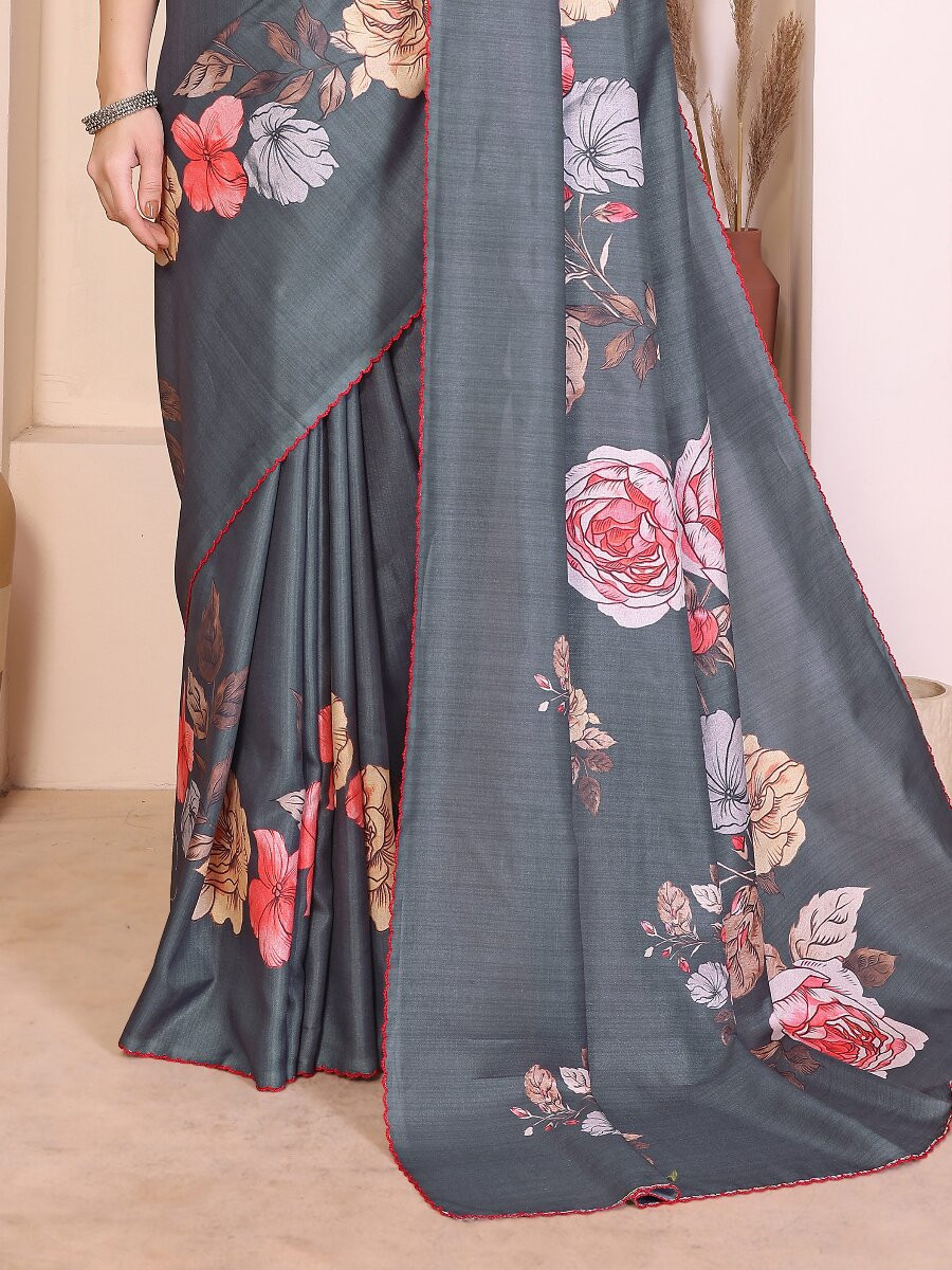 Grey Manipuri Digital Printed Wedding Reception Party Festival Casual Heavy Border Sarees