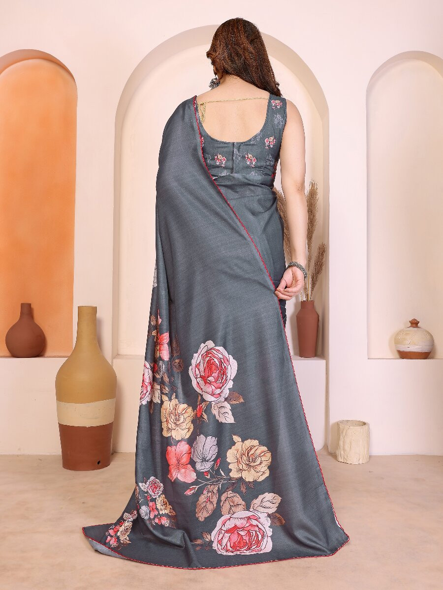 Grey Manipuri Digital Printed Wedding Reception Party Festival Casual Heavy Border Sarees