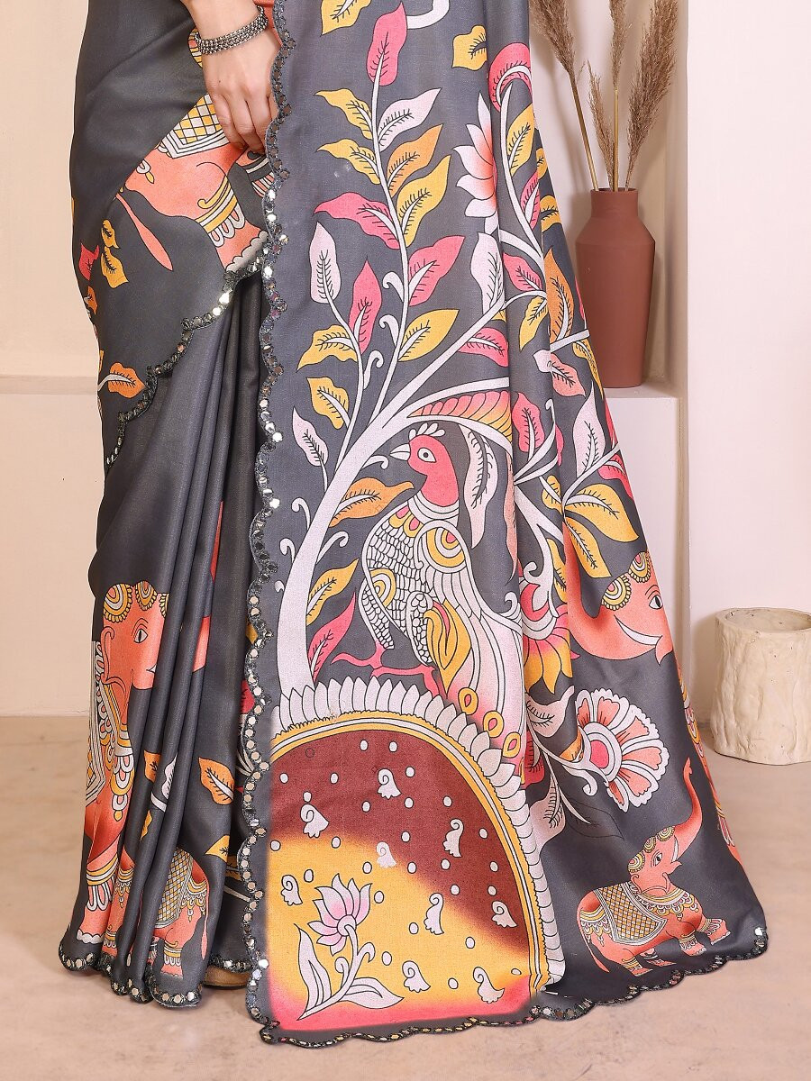 Grey Manipuri Digital Printed Wedding Reception Party Festival Casual Heavy Border Sarees