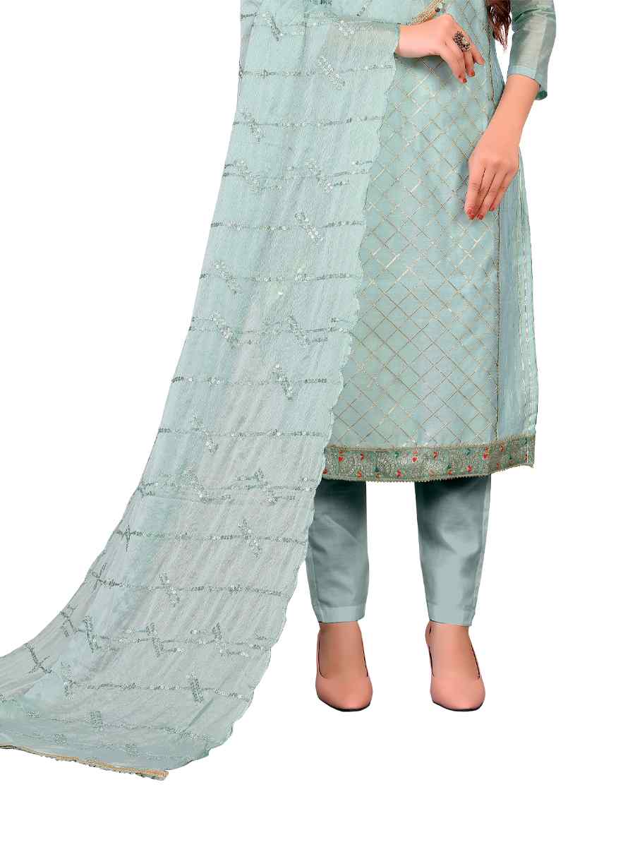 Grey Modal Chanderi Cotton Embroidered Festival Pant Salwar Kameez