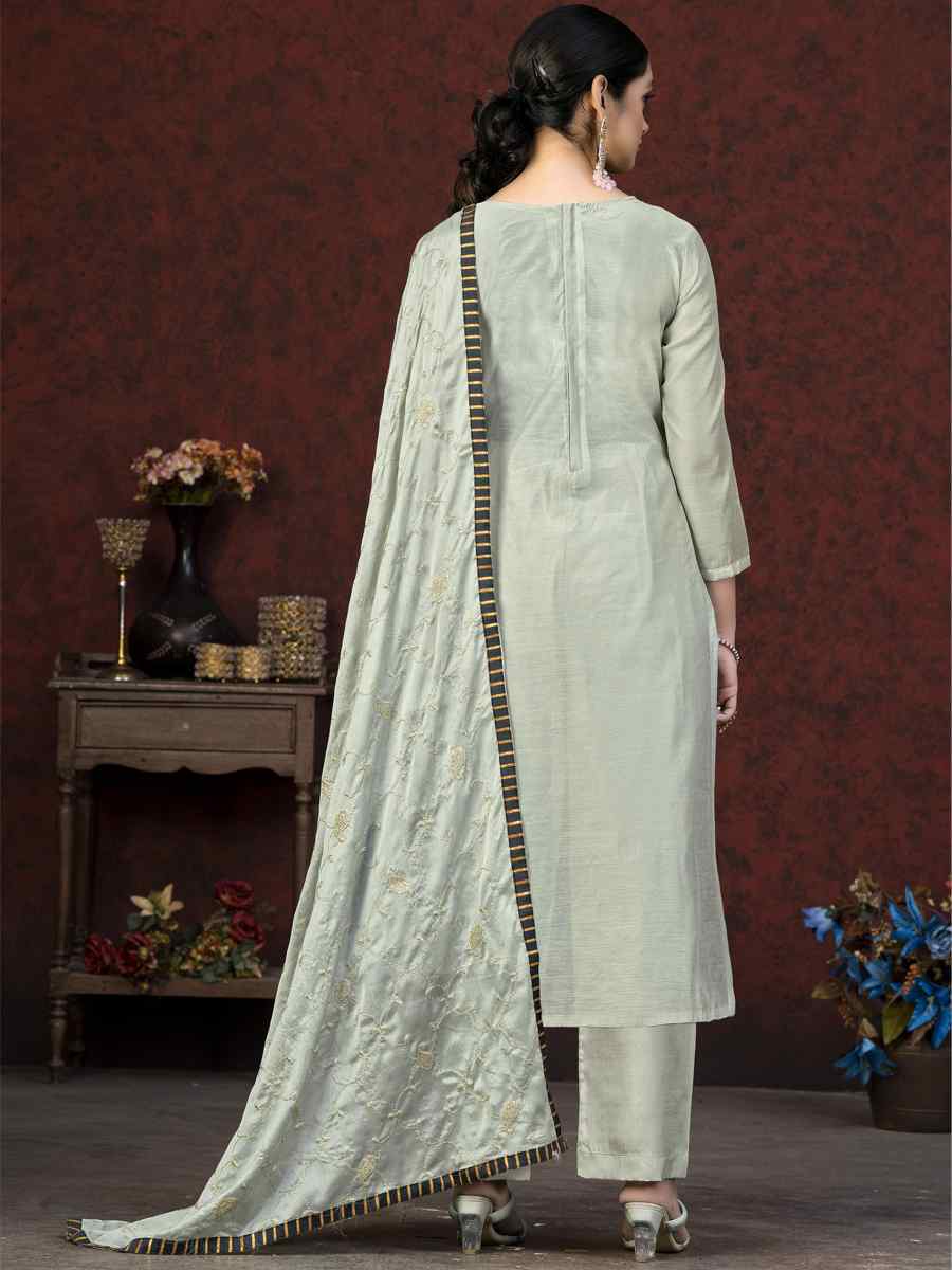 Grey Modal Chanderi Embroidered Casual Festival Pant Salwar Kameez