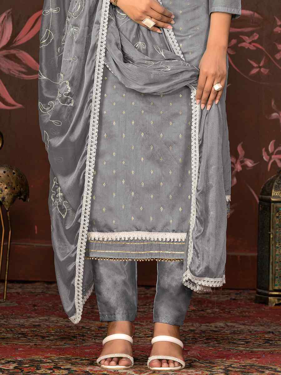 Grey Modal Cotton Embroidered Casual Festival Pant Salwar Kameez