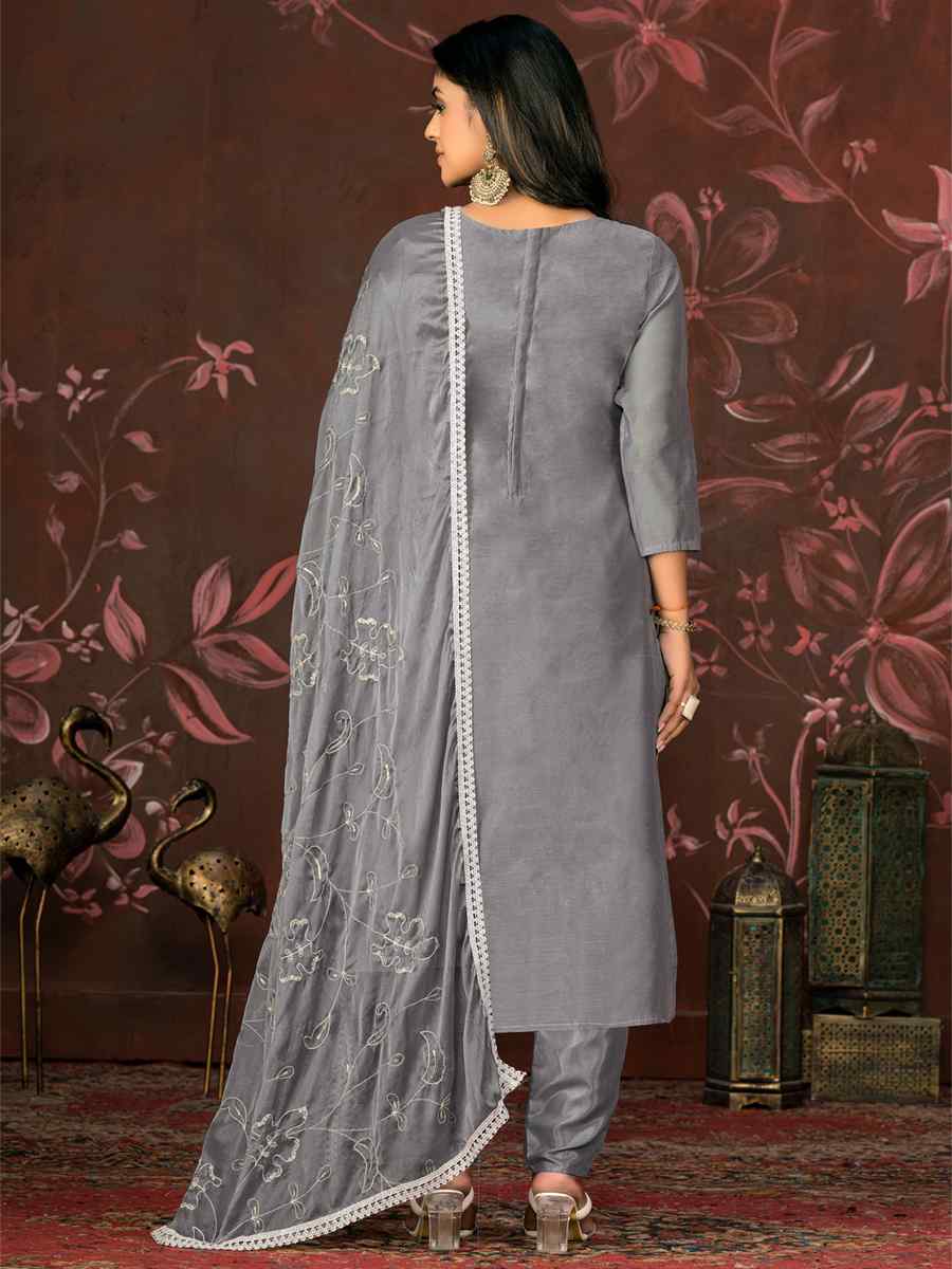 Grey Modal Cotton Embroidered Casual Festival Pant Salwar Kameez