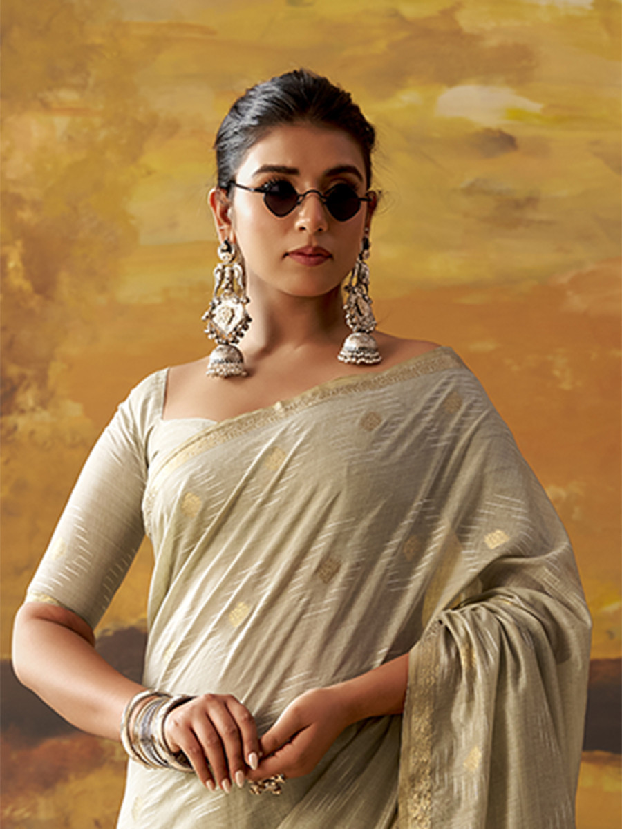 Grey Modal Cotton Zari Weaving Wedding Reception Party Festival Casual Heavy Border Sarees