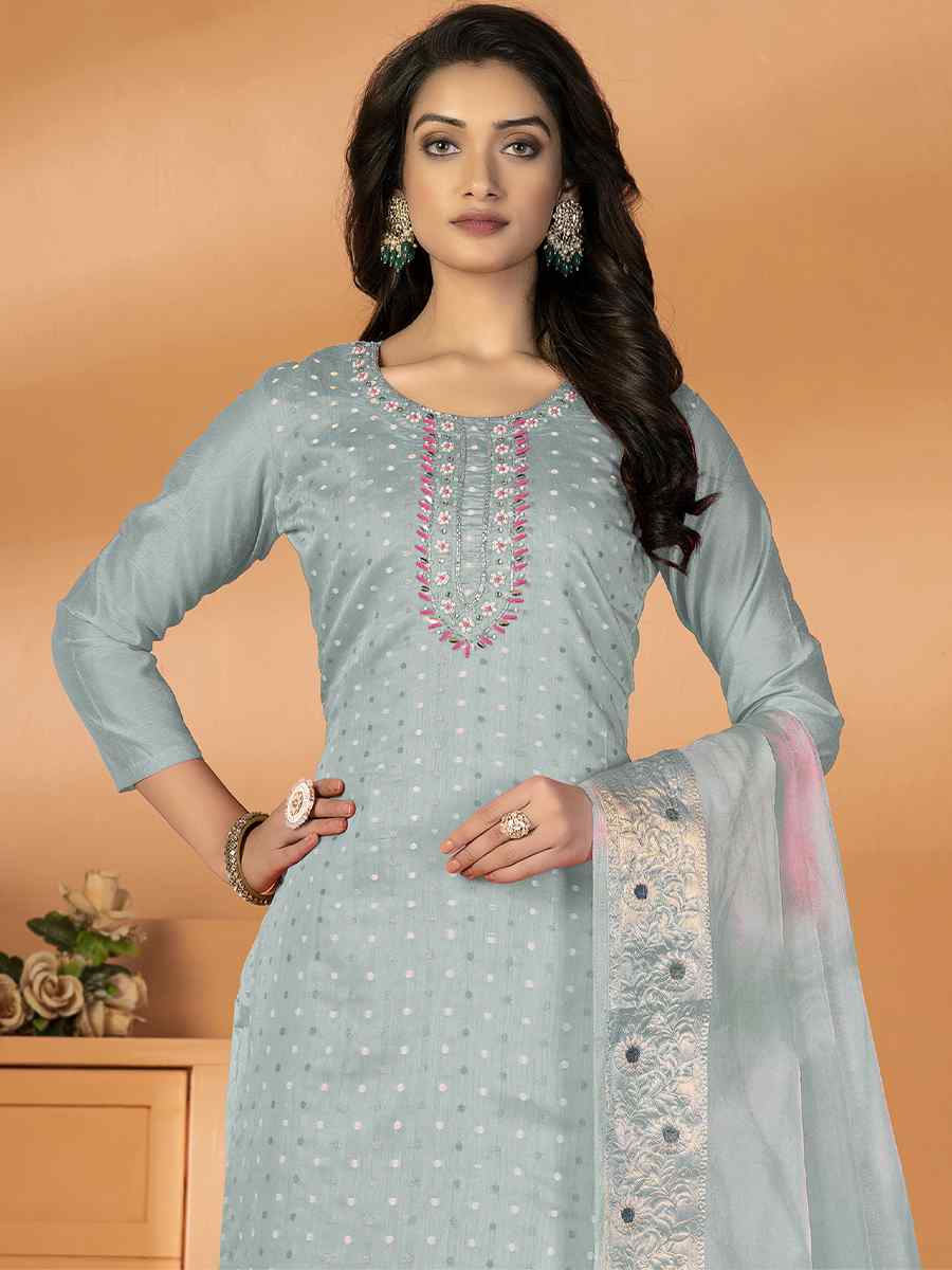 Grey Modal Silk Embroidered Casual Festival Pant Salwar Kameez