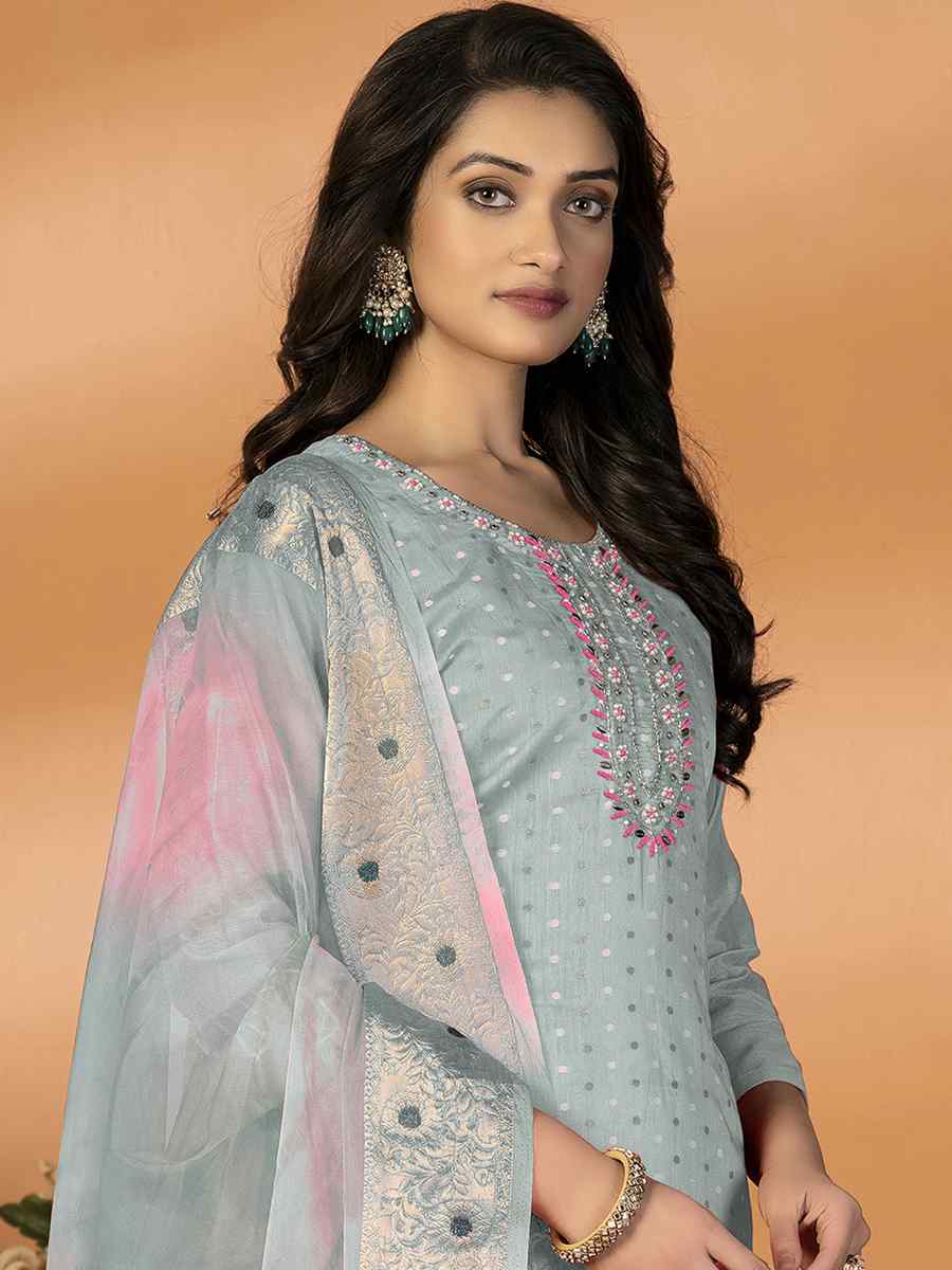 Grey Modal Silk Embroidered Casual Festival Pant Salwar Kameez
