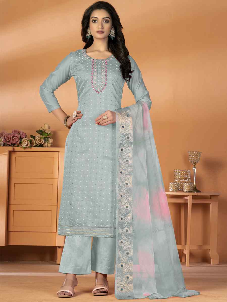 Grey Modal Silk Embroidered Casual Festival Pant Salwar Kameez