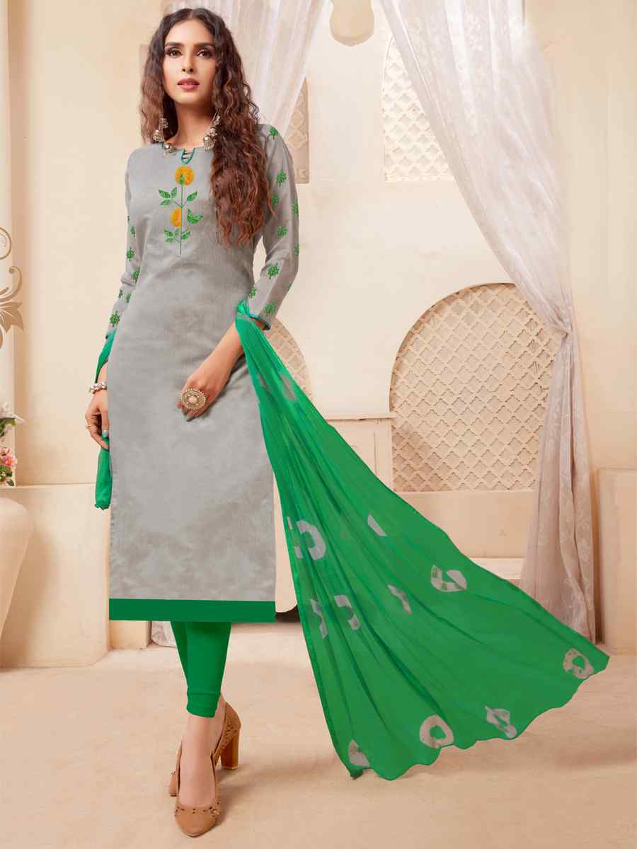 Grey Modal Silk Printed Casual Festival Churidar Salwar Kameez