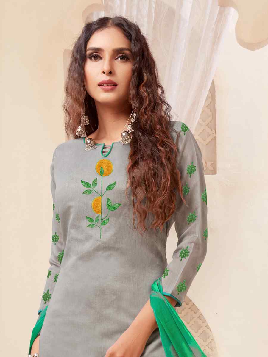 Grey Modal Silk Printed Casual Festival Churidar Salwar Kameez