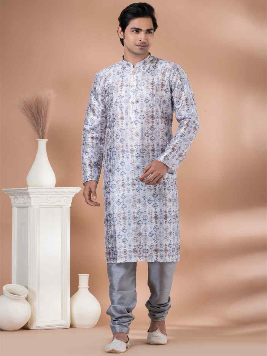 Grey Mono Printed Festival Casual Kurta