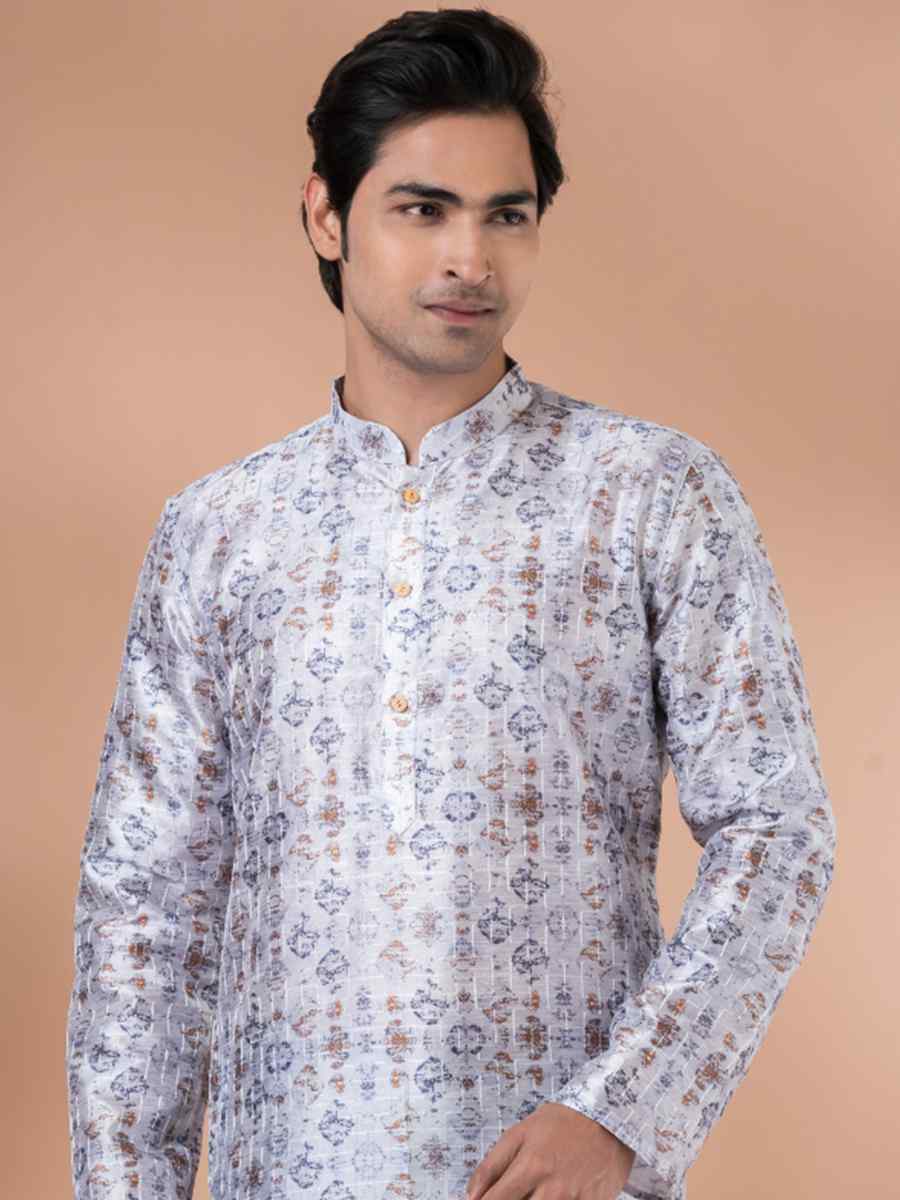 Grey Mono Printed Festival Casual Kurta