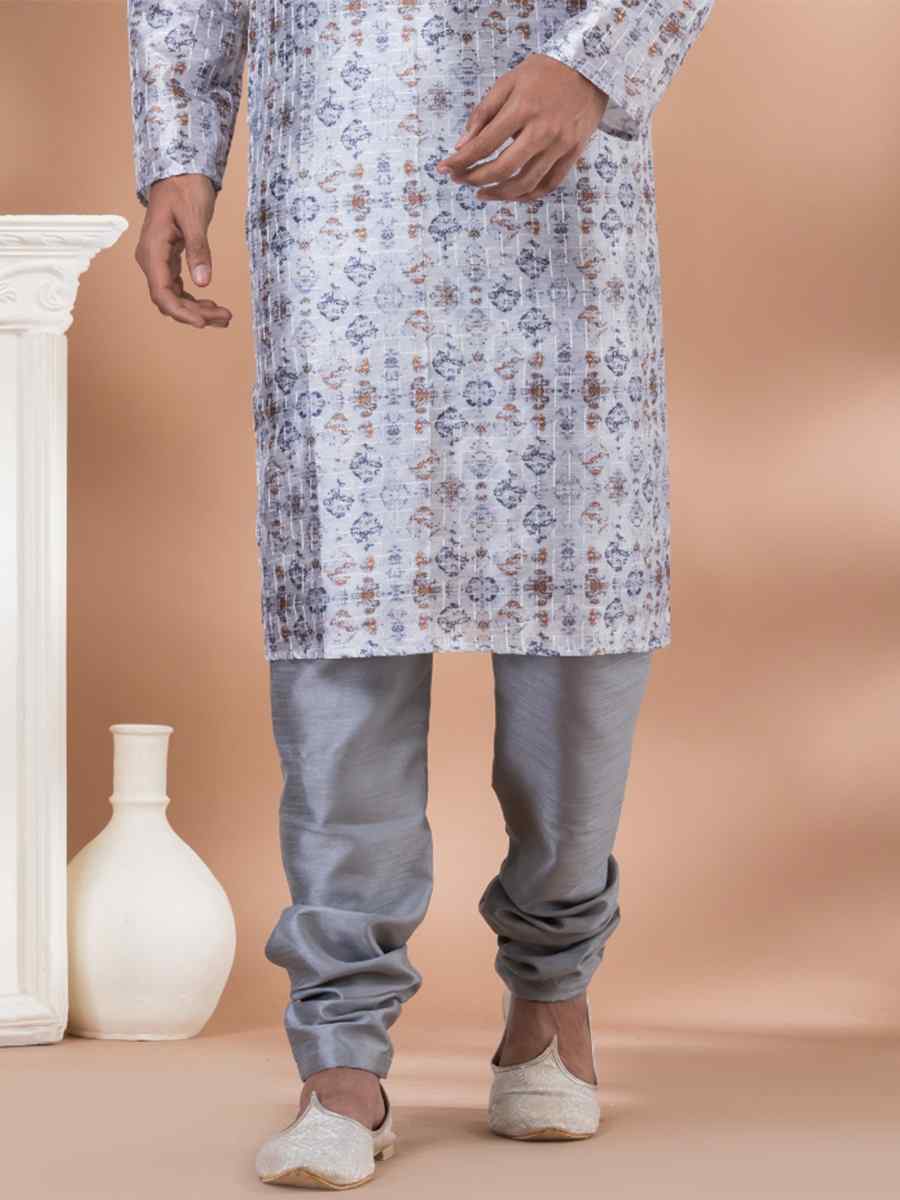 Grey Mono Printed Festival Casual Kurta