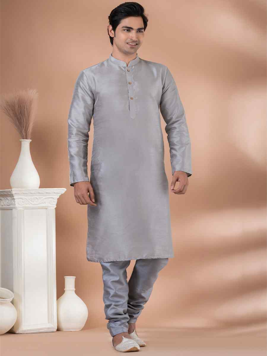 Grey Mono Printed Festival Casual Kurta