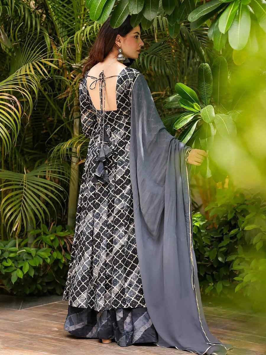 Grey Muslin Cotton Printed Party Wedding Festival Casual Ready Anarkali Salwar Kameez