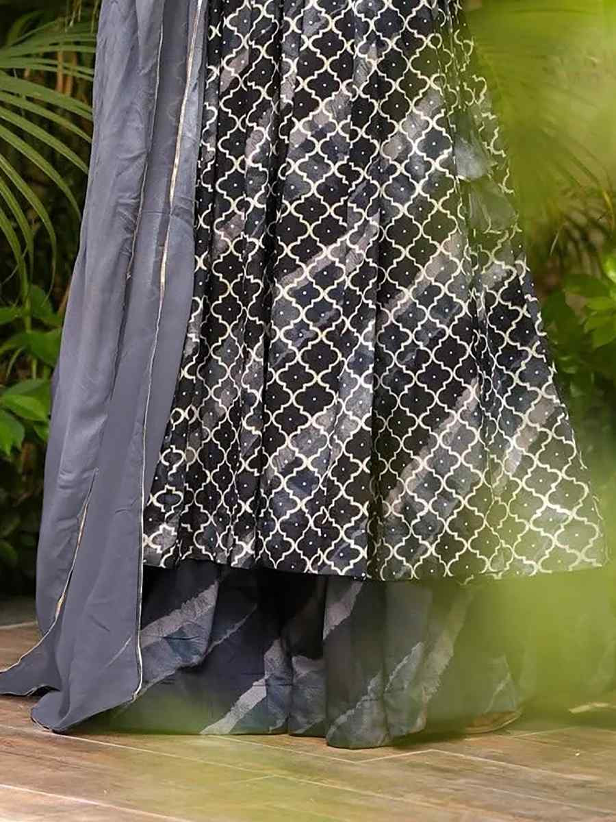Grey Muslin Cotton Printed Party Wedding Festival Casual Ready Anarkali Salwar Kameez