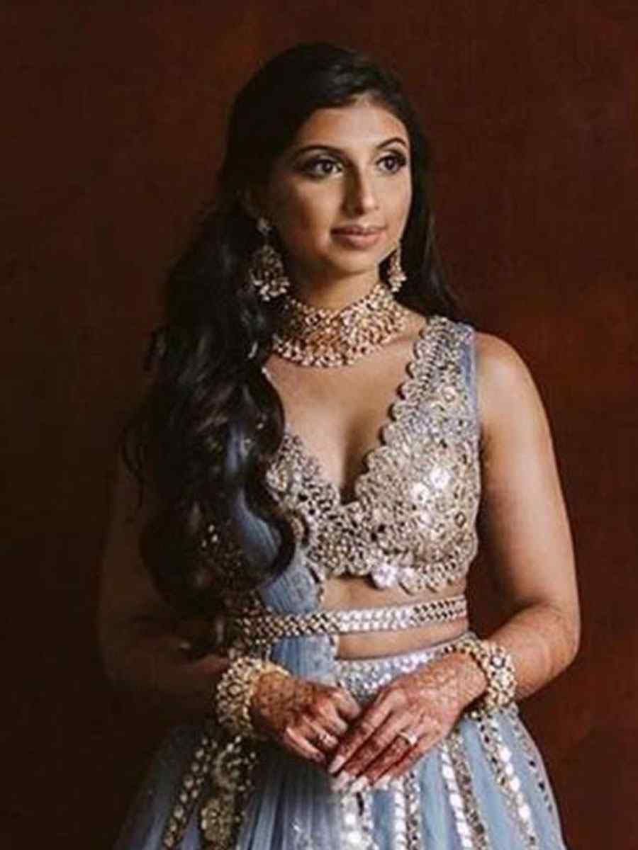 Grey Net Embroidered Bridal Wedding Reception Festival Heavy Border Lehenga Choli