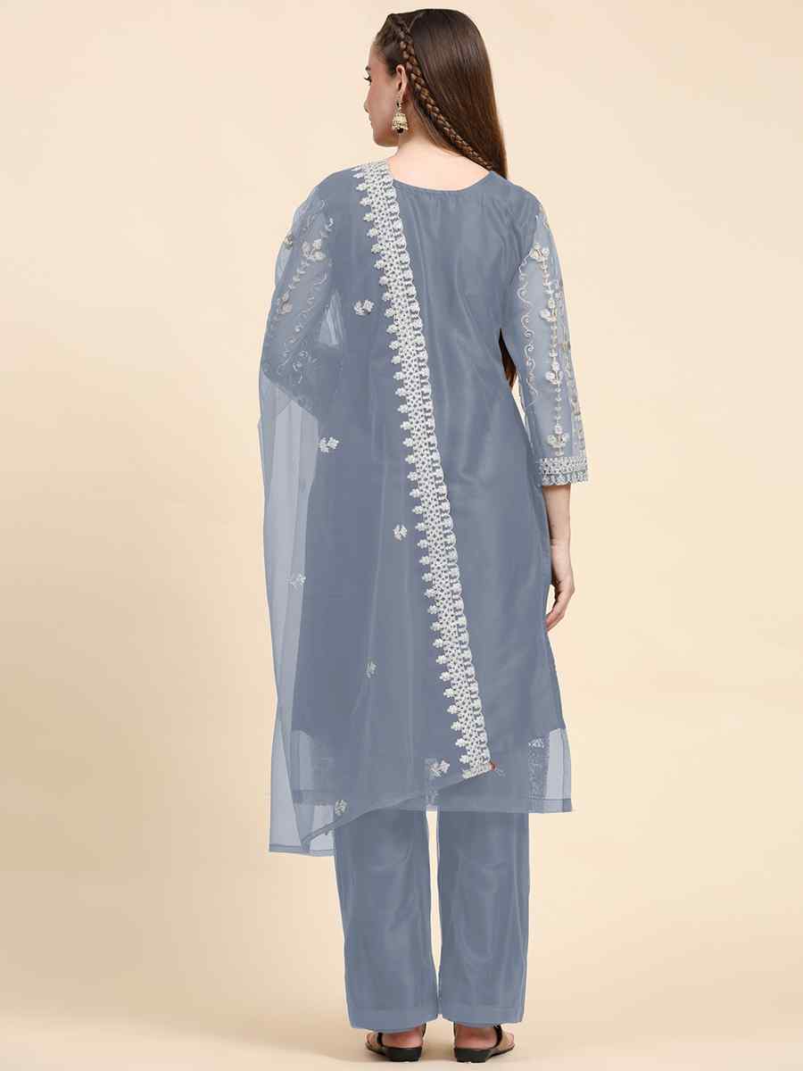 Grey Net Embroidered Festival Mehendi Pant Salwar Kameez