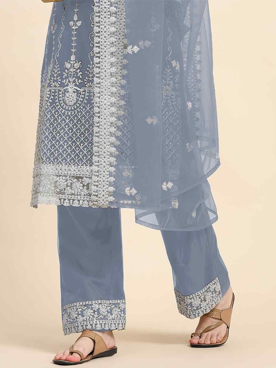 Grey Net Embroidered Festival Mehendi Pant Salwar Kameez