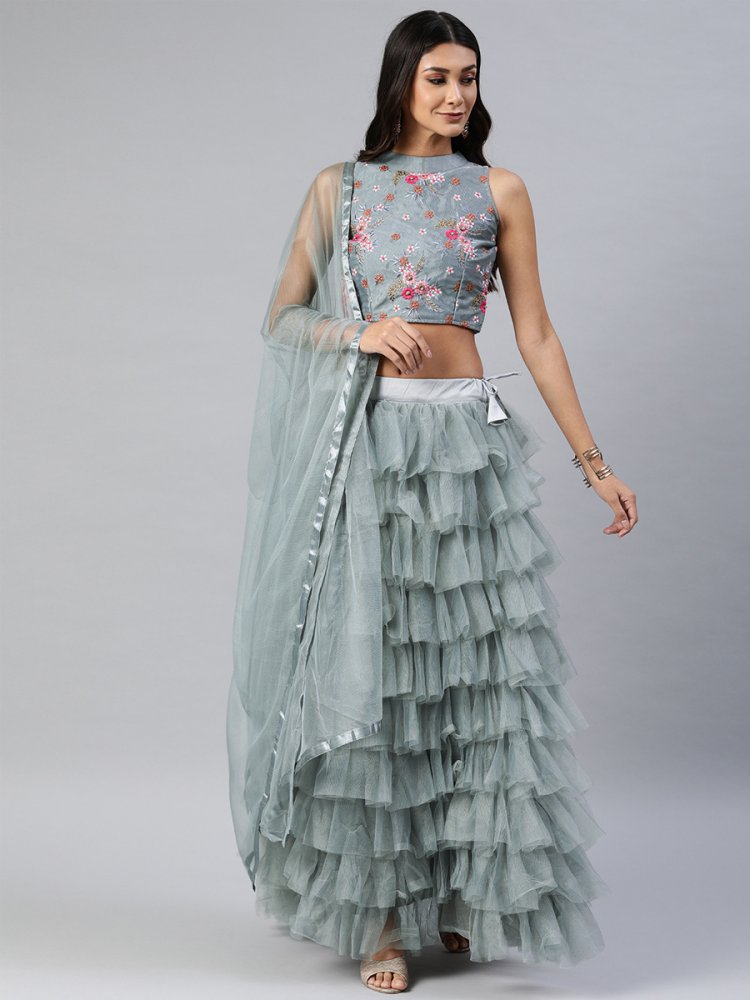 Pink & Mint Crop Top & Lehenga – Radical