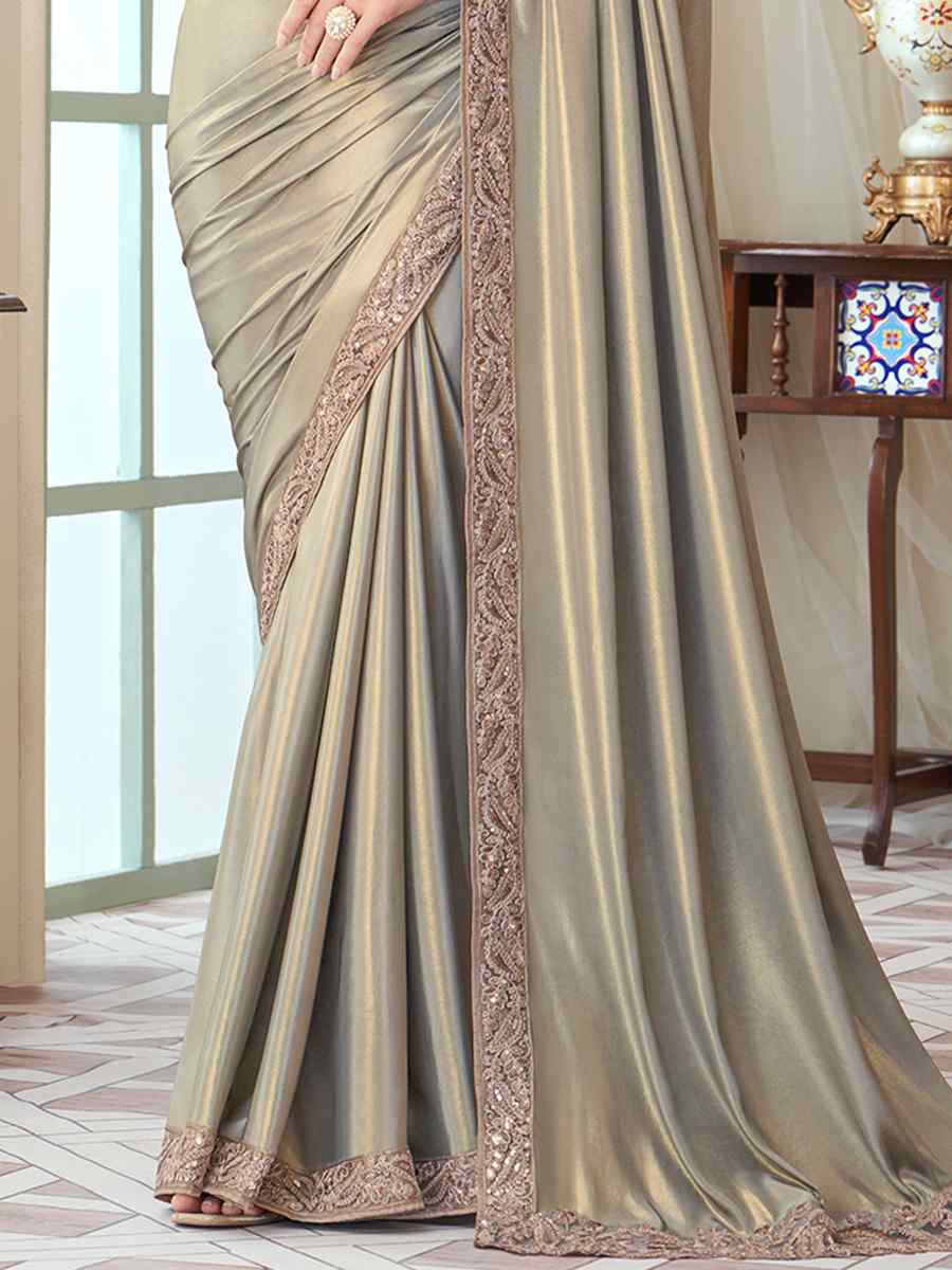 Grey Oracle Silk Embroidered Party Festival Heavy Border Saree