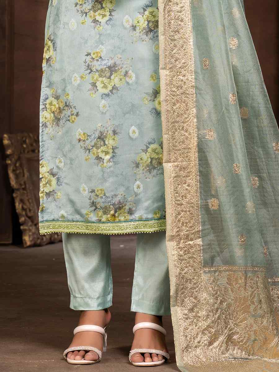 Grey Organza Embroidered Casual Festival Pant Salwar Kameez