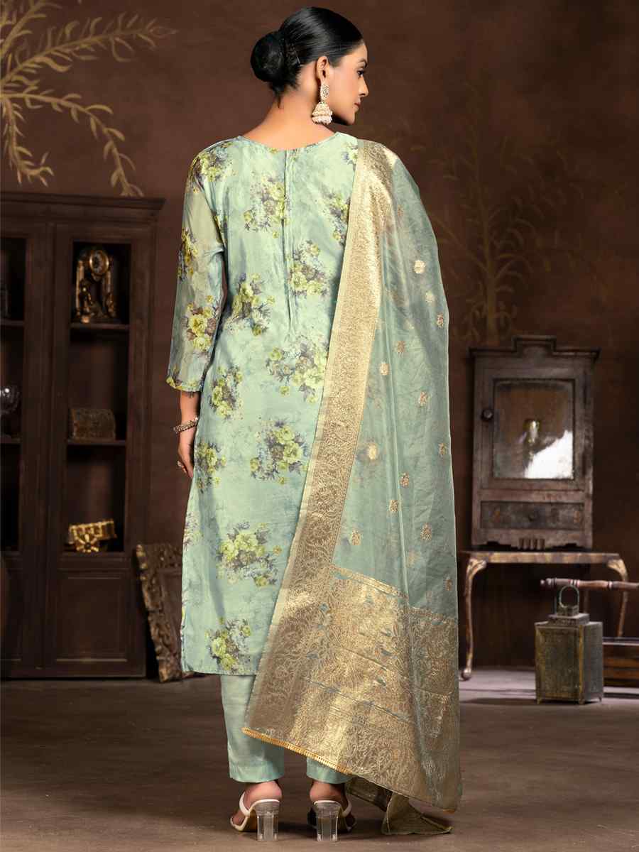 Grey Organza Embroidered Casual Festival Pant Salwar Kameez